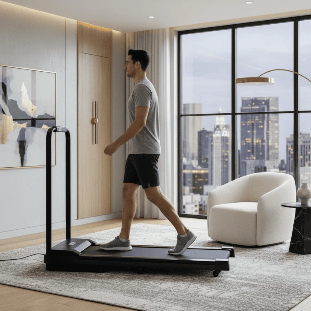 Tapis de marche WALKEN Core+ vue latérale avec barre de support